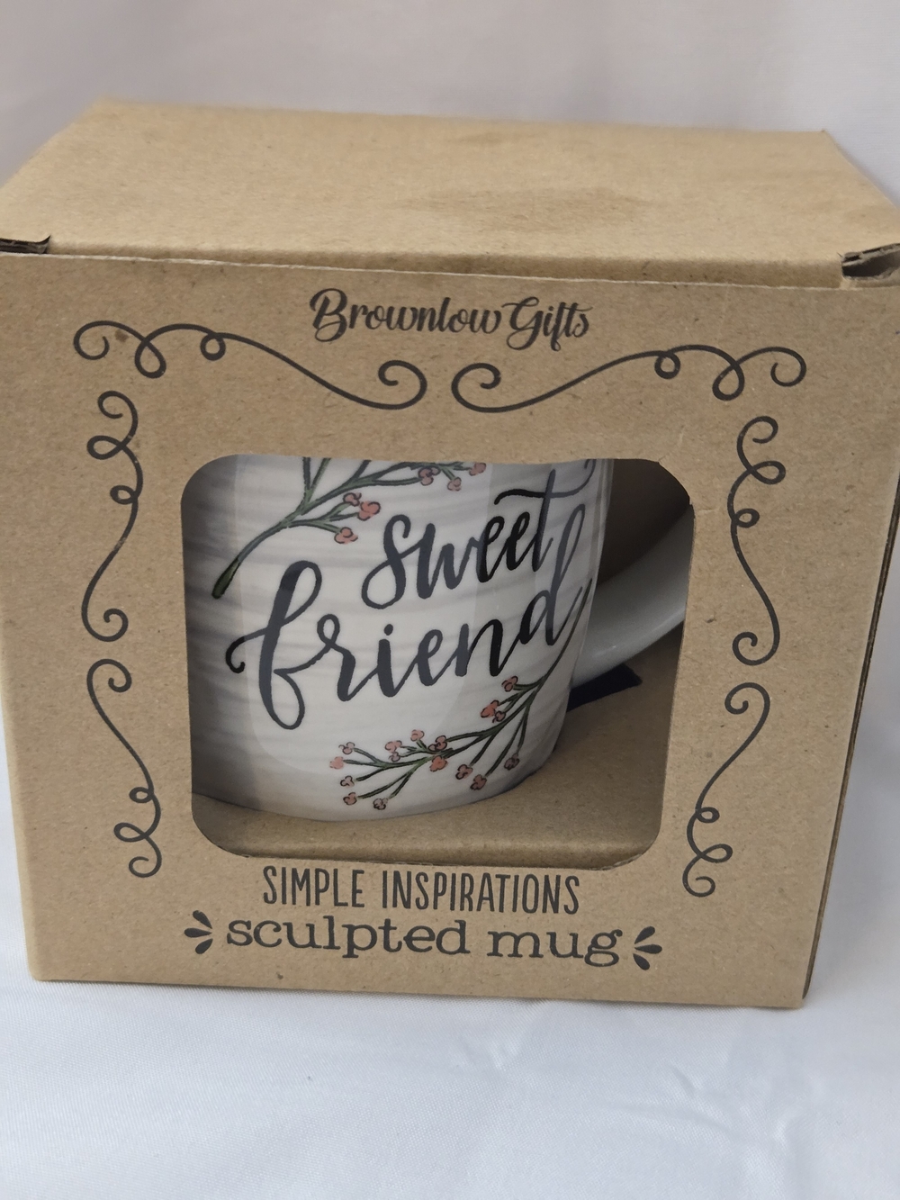 Brownlow Gifts Sweet Friend Sculpted Mug Floral Ceramic Coffee Cup w/ Box
